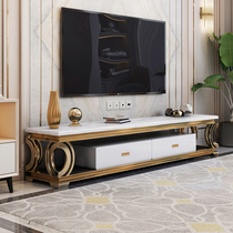 Light luxury style marble TV cabinet coffee table combination modern simple living room size apartment stainless steel floor cabinet tea table