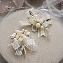 White Pearl Korean bride wrist flower bridesmaid sister hand flower groom corsage European wedding ceremony childrens performance