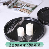 Light luxury marble round tray model room soft decoration home living room coffee restaurant creative ornaments