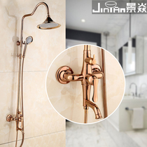 Jingyan rose gold all copper shower shower set European bathroom shower shower hanging wall type top spray shower