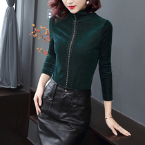 Gold velvet base shirt womens 2020 autumn and winter new style thickened and velvet Western style top thin long sleeve t-shirt women