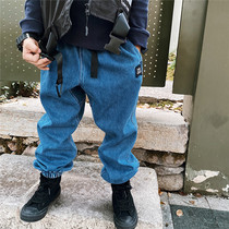 JUSTIN boy winter style day tying with suede tooling integrated suede jeans child long pants boy winter clothing pants tide