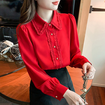 Spring dolls with red snow shirts spring dress 2023 new air - sleeved shirt for the life of the coat woman