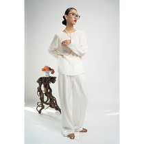 TUYUE coated moon design minimalist mid-waist white western clothing pants straight cylinder wide pituitary pants without gender wearing a hitch