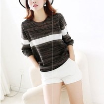 Sweater knitted color sleeves striped shag hair 19 lines openwork new pullover hit wind shirt loose lazy spring and autumn seven-point women