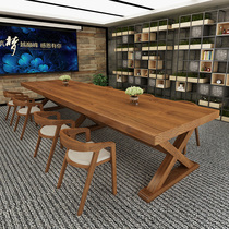 Solid wood conference table long table simple modern desk long table computer training table meeting guest negotiation table and chair combination