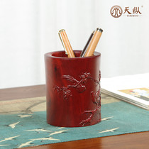 Blood sandalwood carved pen holder mahogany stationery solid wood carving pen insert office crafts Teachers Day gift