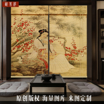 Custom printed bamboo curtain Roller curtain curtain door curtain lifting shading shading partition Balcony tea room Chinese retro curtain