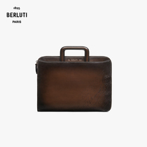 Berluti luxury goods calfskin classic pure-colored men leather handbag business briefcase