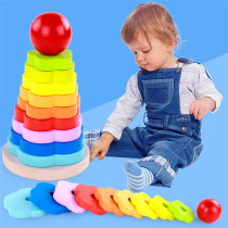 Early education toy tower layer by layer Montessori teaching aids 3-year-old baby shape cognitive matching rainbow column ferrule