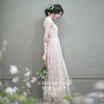 Lawn wedding outdoor wedding vintage Mori beige champagne out gauze light wedding dress spring tour