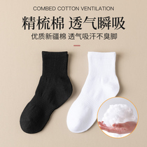 Sock Boys White Midwind Men's Socks Pure Cotton Anti-smelly Spring and Autumn Winter Tall Tube Black Stockings