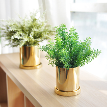 Nine Thoughts Simulation Green Plant Potted Golden Ceramic Basin Light Lavish Wind Swing Piece Business Shop Window Bionic Bonsai art317
