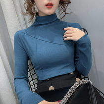 Half-height collar double-sided German velvet bottoming shirt women wear 2019 autumn and winter foreign style European sanding plant plus velvet padded T-shirt