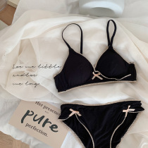 Korean style retro cotton without steel ring triangle cup bra set solid color bow big chest small comfortable underwear