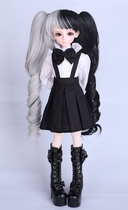 bjd doll wig black and white double ponytail curls 1 4