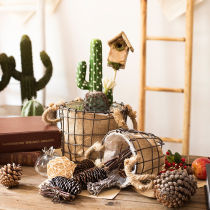 JK Mu space retro desktop iron linen small storage basket garden planting plant flower pot shooting props