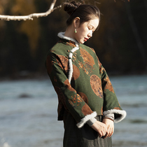 (The Moon fan) mo shang hua kai silk xiang yun sha splicing marten wool wool coat female vintage cotton