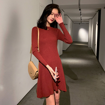 Small black dress 2020 spring new womens medium-long slim knitted sweater with coat long-sleeved base dress women