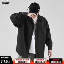 Autumn corduroy shirt men trend Japanese Joker loose harbor style casual solid color simple Ruffian long sleeve shirt