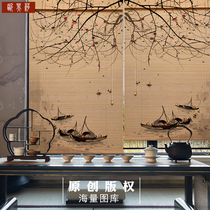 Printing painting Bamboo curtain Roller curtain Curtain shading lifting partition Office tea room Bamboo door curtain Chinese retro decoration