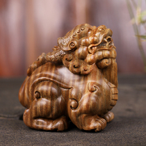 Fuyunchang green sandalwood wood handmade wood carving Rui beast Pixiu ornaments Wen play pieces Living room desk mahogany ornaments