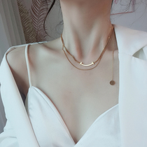 Korea ins Net red decorative chain smile necklace fashion personality double pendant choker titanium steel neck chain tide girl