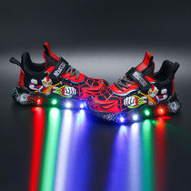 Ottman Children Bright Light Shoes Boy Shoes 2020 Summer Little Boy Breathable Mesh Shoelace Light Shine Flash
