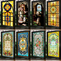 Church glass stickers retro color cling film windows European-style window flower stickers opaque and opaque anti-peep