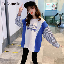 Lashabelle childrens clothing girl t-shirt child spring dress 2022 new round collar spring autumn season splicing CUHK Tong blouses