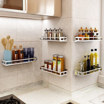 (No hole)Kitchen shelf Stainless steel seasoning rack Wall-mounted condiment oil salt sauce vinegar storage rack