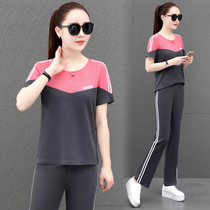 BBQ summer iced wide-legged trousers fashionable casual suit female qi loose short-sleeved T-shirt sports two-piece set