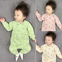  Baby one-piece autumn and winter cotton thermal underwear boneless oblique lapel belly protection baby pajamas Newborn baby clothes