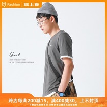 GWIT summer new fake two half sleeve shirt pvc label tide round neck solid color cotton short sleeve T-shirt men