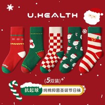 Childrens Christmas socks autumn and winter boys and girls middle and big children baby cotton socks red childrens socks thickened middle tube socks for the New Year