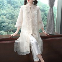 Retro plate buckle clothing womens fashion Tang clothing improved version of Cheongsam womens Chinese windbreaker jacket medium long cardigan outside the match