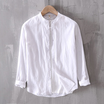 Summer thin collar long sleeve shirt men casual Joker hipster white cotton sunscreen interior loose shirt