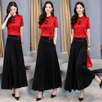 Summer 2020 new fashion National style Foreign style thin two-piece womens skirt pants retro age age wide leg pants set