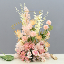 New wedding props three-column wrought iron simulation flower finished decoration hotel wedding main table flower catwalk road guide flower rack