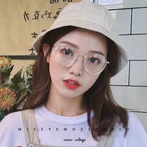 Korean art Harajuku retro Joker glasses female tide small face Net red metal transparent flat mirror frame glasses