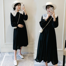 plus size maternity clothing autumn winter fat MM200 jin dress fashionable long black slim bottoming skirt trendy