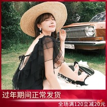 Thailand 2021 new fairy lace pearl sexy backless triangle conjoined belly slim holiday hot spring swimsuit