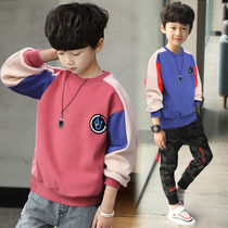 Korean childrens sweater spring and autumn boys round neck long sleeve 2021 New medium children Korean boy childrens clothing shirt