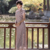 Sichuan Dai time: Moonvines Republic of China Wind Crushed Flowers Restored Qipao Female Summer Short Sleeve Mid-Length Full Opening Flamboyant Qipao