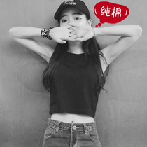 Cotton vest female bottom with Sling sexy outside summer sleeveless student black lady white short top