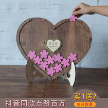Brown love wood chip sign-in wall fingerprint tree painting wedding gift gold book creative signature book solid wood frame