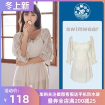 Swimsuit Women 2021 Summer French Vintage Princess Dress Style One-piece Fairy Fan Xianzai Belly Sexy Lace Long Sleeve Swimsuit