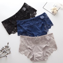 3 dress days Sexy Lace Lady Briefs in pure cotton Low waist No-scratched slim fit Large size Fat mm Triangle pants Summer