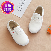 Childrens white shoes Boys shoes Girls canvas shoes Lace-up section Childrens sports shoes Childrens gymnastics shoes elastic band