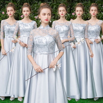 Bridesmaid dress female 2021 New Korean autumn graduation wedding sister group Dress Gray long thin wedding autumn